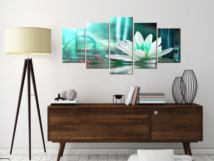 Canvas In the Turquoise Glow of the Sun (5-piece) - Composition with Lotus Flower 93066 additionalImage 3
