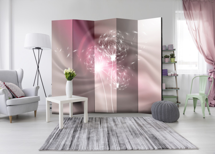 Folding Screen Magical Touch II - dandelion flowers on a bright purple background 95566 additionalImage 2