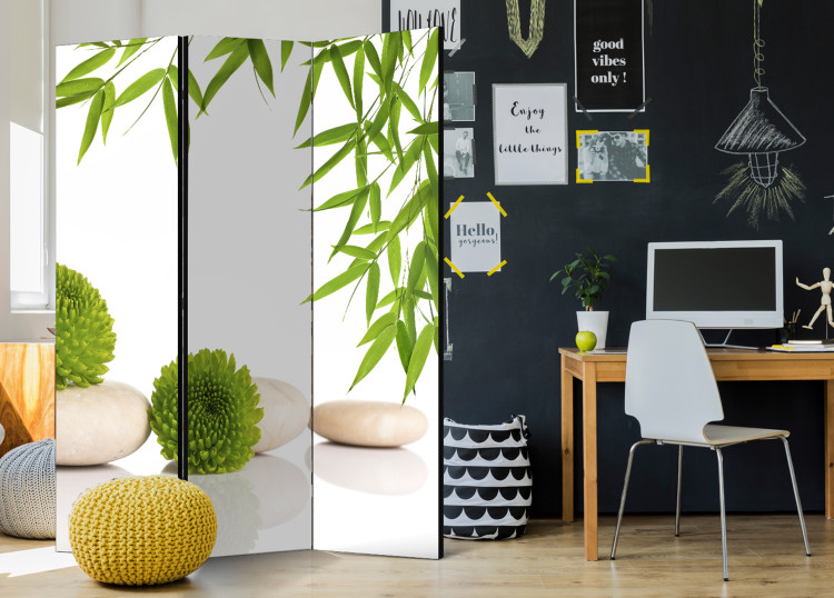 Folding Screen Green Relaxation - stones and green plants in a Zen style on a white background 96066 additionalImage 2