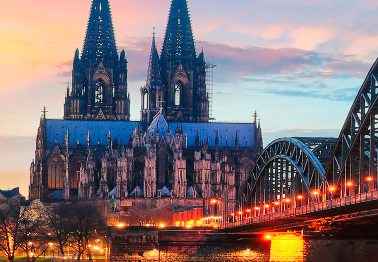 Canvas Cologne, Germany - Illuminated Bridge at Sunset with Cityscape 97866 additionalImage 5
