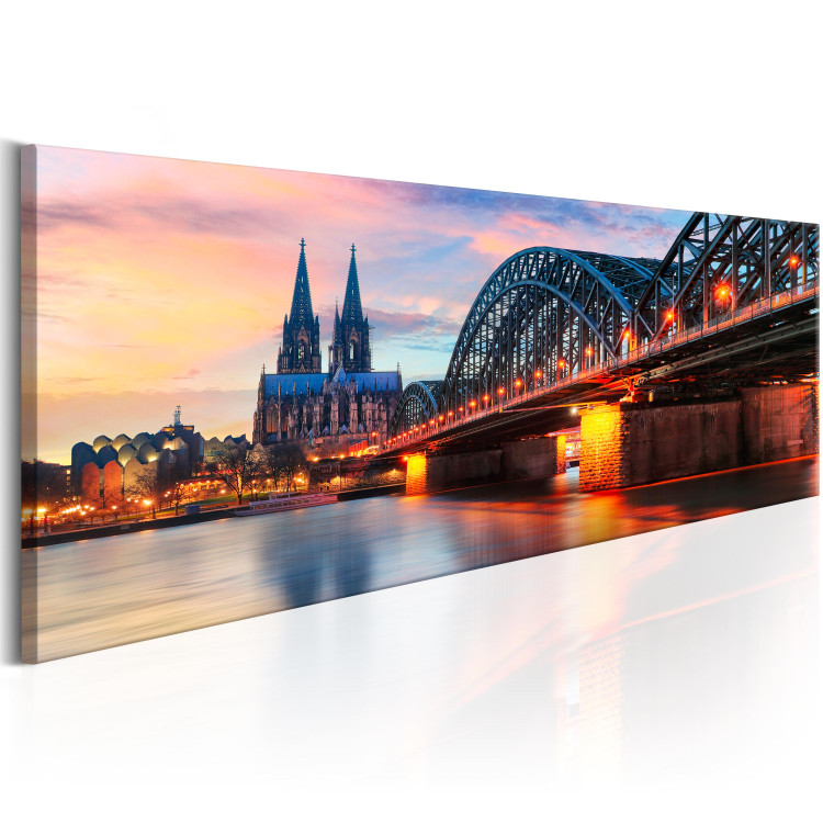 Canvas Cologne, Germany - Illuminated Bridge at Sunset with Cityscape 97866 additionalImage 2