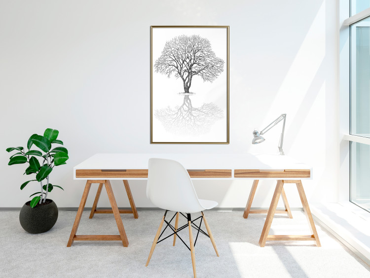 Wall Poster Tree reflection - black and white simple composition with a plant motif 115076 additionalImage 12