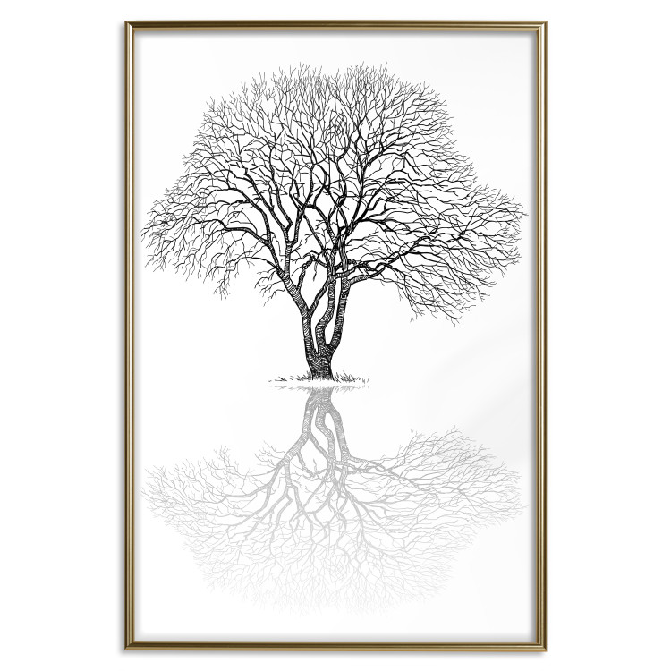 Wall Poster Tree reflection - black and white simple composition with a plant motif 115076 additionalImage 16