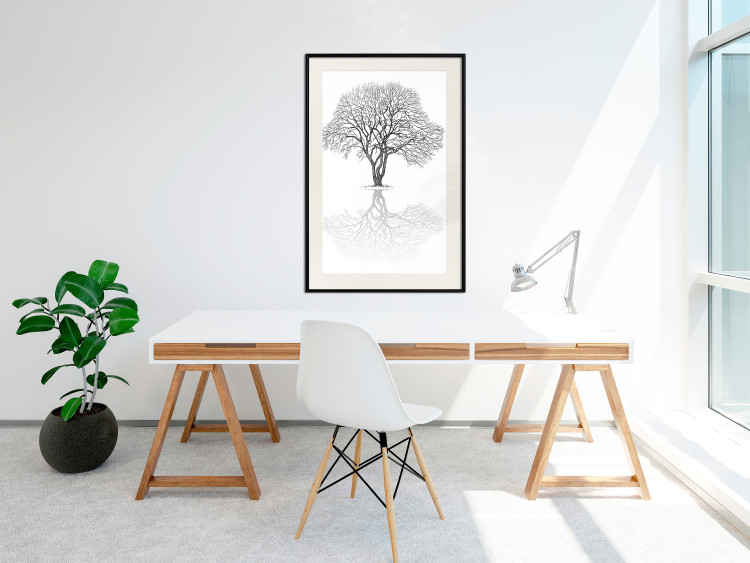 Wall Poster Tree reflection - black and white simple composition with a plant motif 115076 additionalImage 22