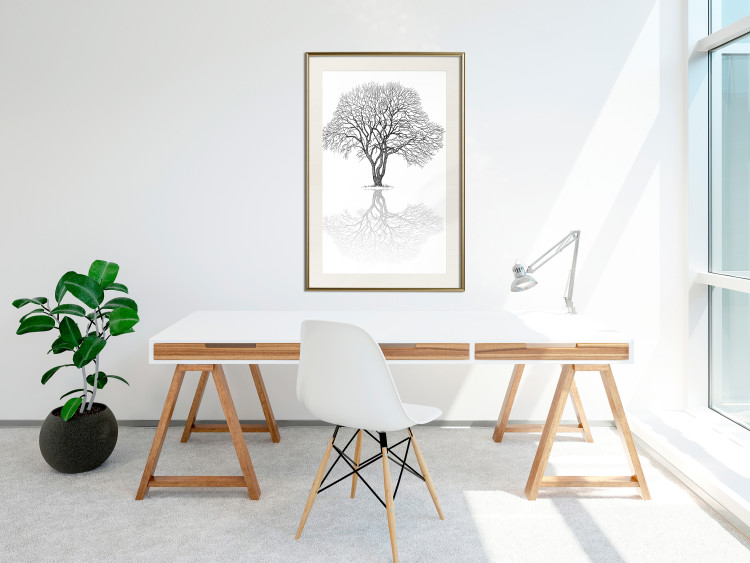 Wall Poster Tree reflection - black and white simple composition with a plant motif 115076 additionalImage 21
