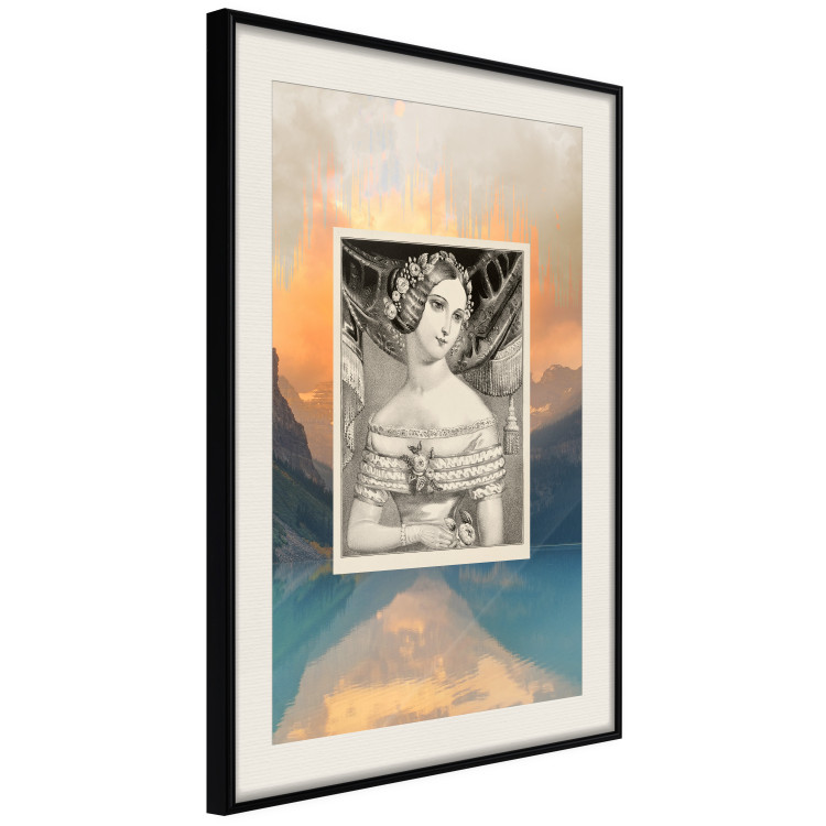 Wall Poster Retro Portrait - black and white illustration of a woman against a mountain range backdrop 116676 additionalImage 3