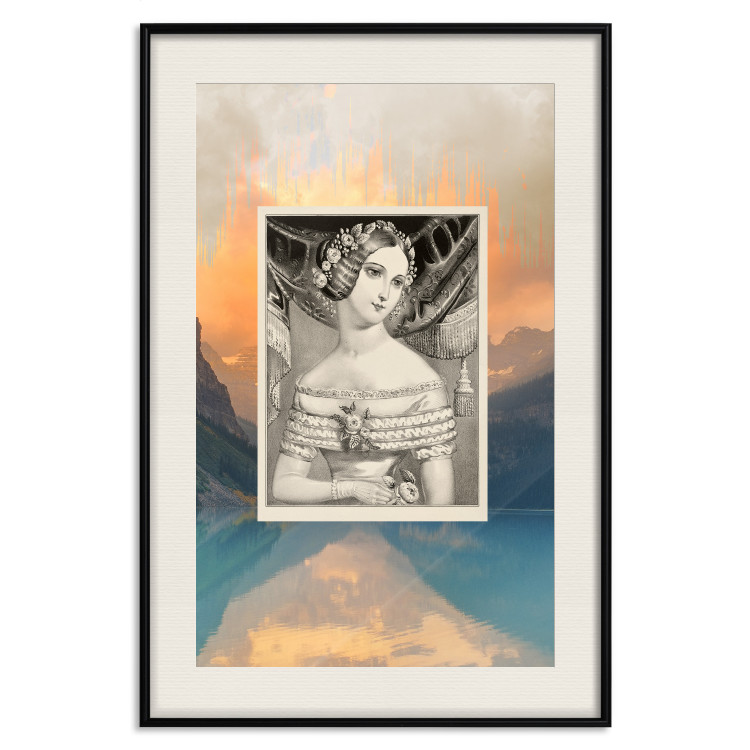 Wall Poster Retro Portrait - black and white illustration of a woman against a mountain range backdrop 116676 additionalImage 18