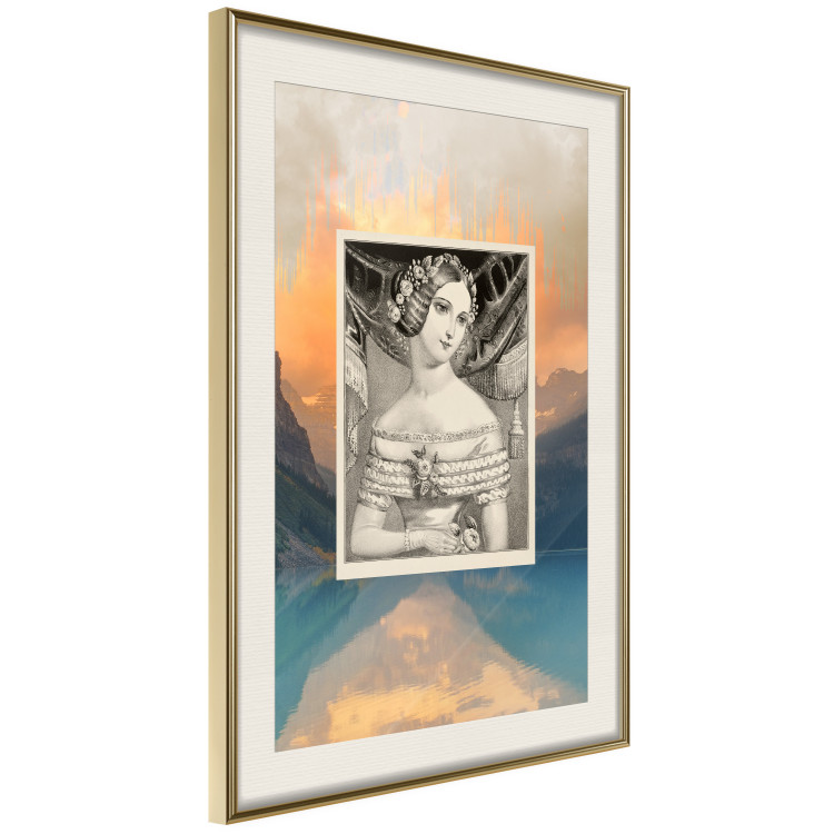 Wall Poster Retro Portrait - black and white illustration of a woman against a mountain range backdrop 116676 additionalImage 2
