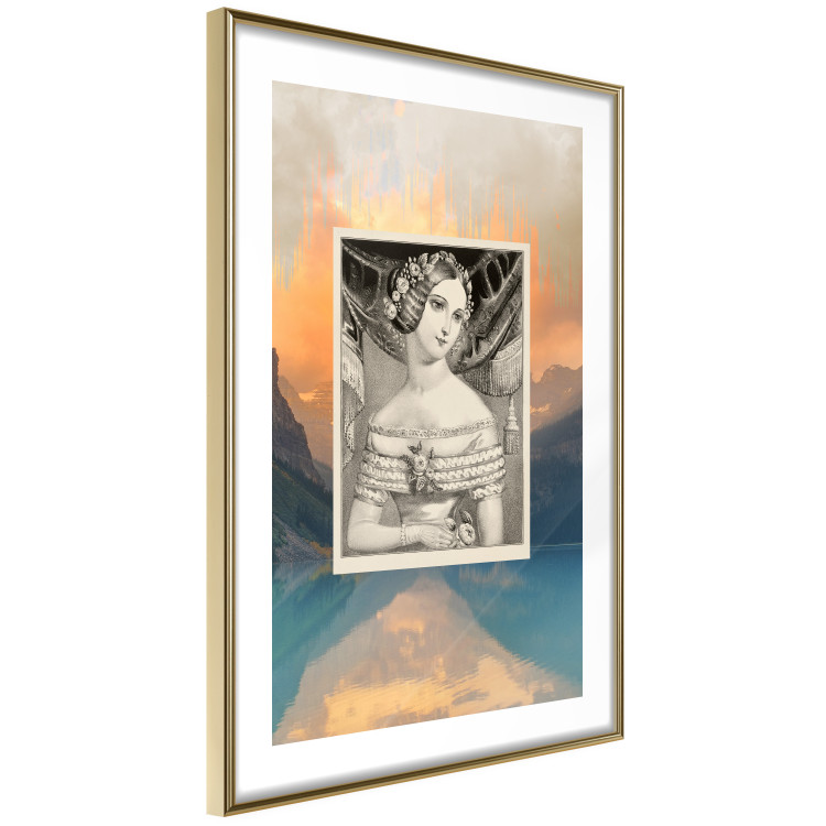 Wall Poster Retro Portrait - black and white illustration of a woman against a mountain range backdrop 116676 additionalImage 6