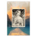 Wall Poster Retro Portrait - black and white illustration of a woman against a mountain range backdrop 116676