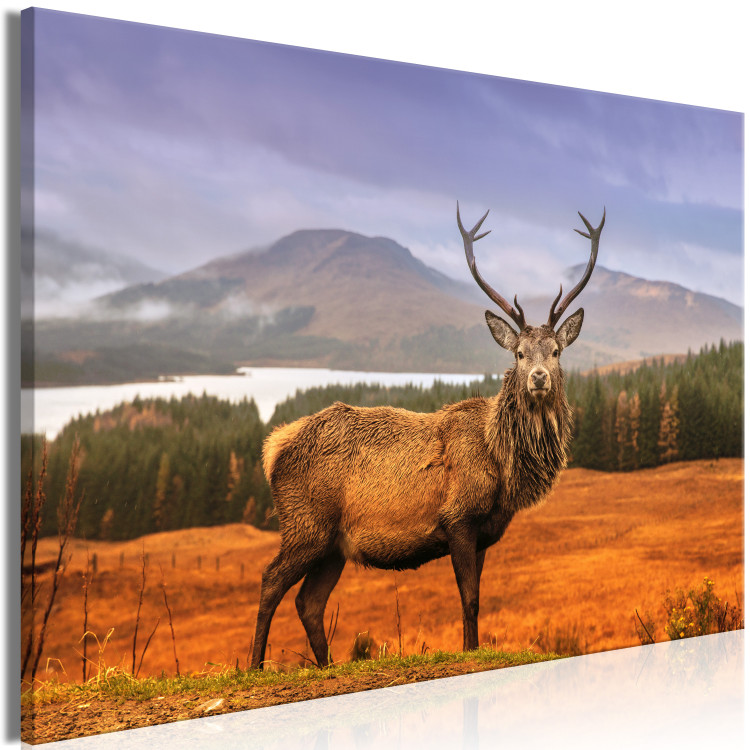 Canvas Print Mountain Stag (1-part) - Animal Amid Sky and Forest Landscape 117276 additionalImage 2