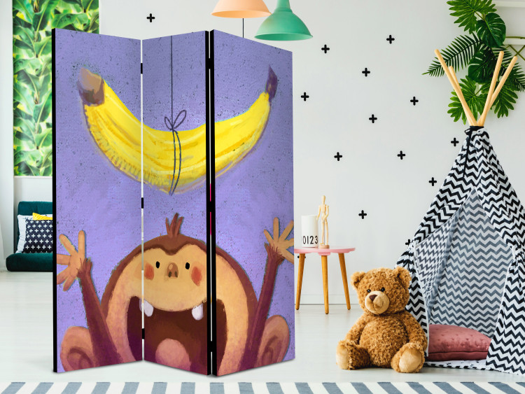 Room Divider Screen Bananana - banana on a string over a funny monkey trying to take it 117376 additionalImage 4