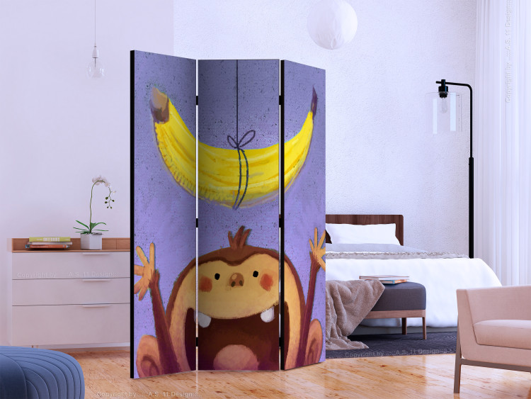 Room Divider Screen Bananana - banana on a string over a funny monkey trying to take it 117376 additionalImage 2
