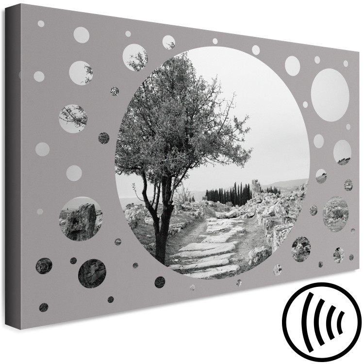 Canvas Print Round view of the world - a road with trees in shades of gray 117476 additionalImage 6