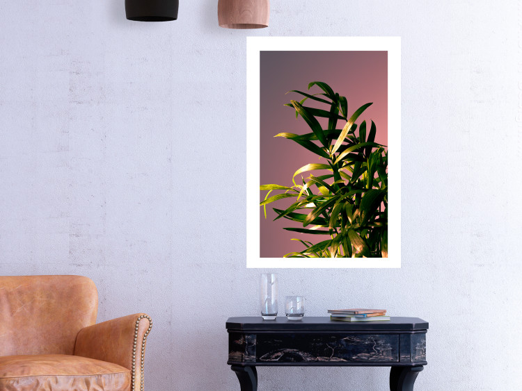 Wall Poster Botanical Detail - green leaves in light glow on pink background 123976 additionalImage 2