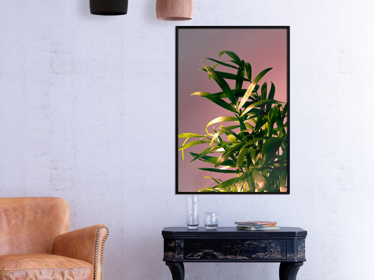 Wall Poster Botanical Detail - green leaves in light glow on pink background 123976 additionalImage 3