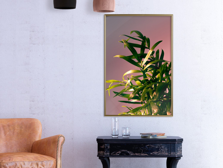 Wall Poster Botanical Detail - green leaves in light glow on pink background 123976 additionalImage 5