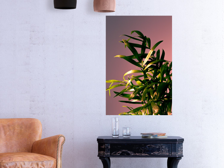 Wall Poster Botanical Detail - green leaves in light glow on pink background 123976 additionalImage 17