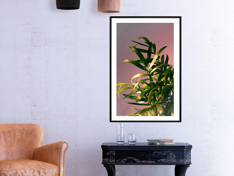 Wall Poster Botanical Detail - green leaves in light glow on pink background 123976 additionalImage 4