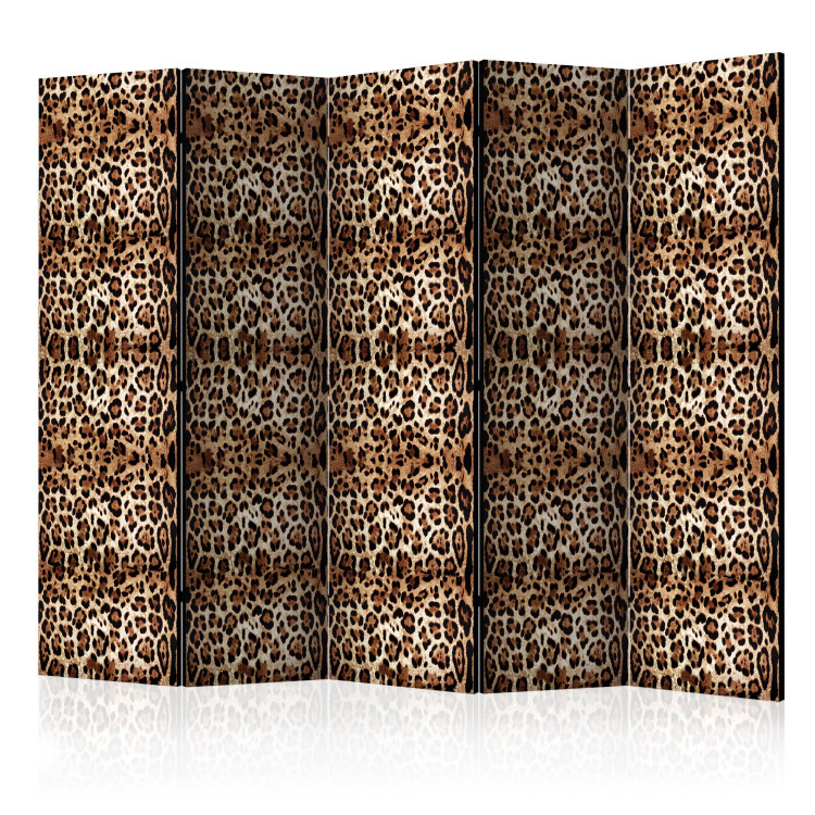 Room Divider Screen Animal Pattern II (5-piece) - pattern imitating a panther's coloring 124076