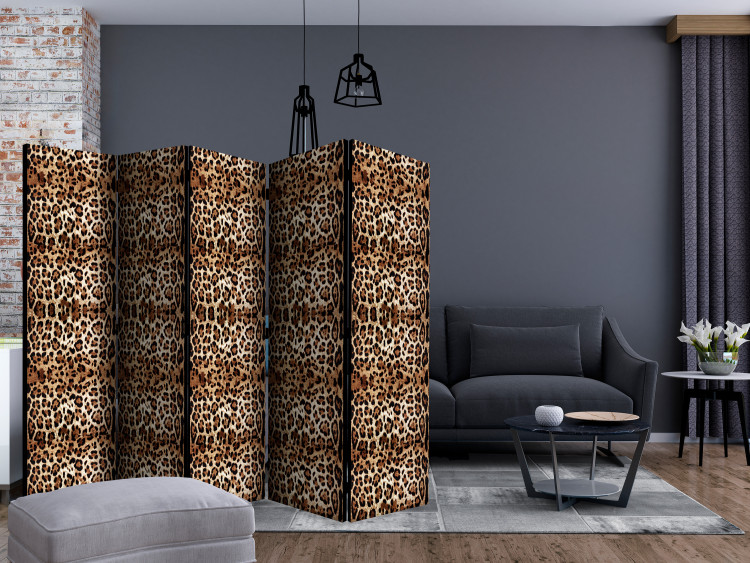 Room Divider Screen Animal Pattern II (5-piece) - pattern imitating a panther's coloring 124076 additionalImage 4