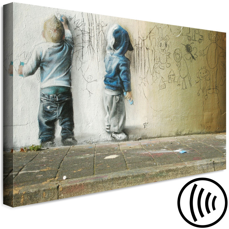 Canvas Art Print Young Generation (1-part) wide - street art of boys on a wall 128376 additionalImage 6