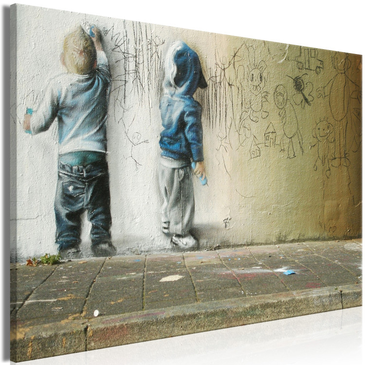 Canvas Art Print Young Generation (1-part) wide - street art of boys on a wall 128376 additionalImage 2