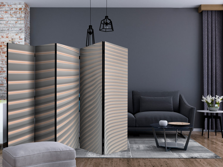 Room Divider Screen Cool Stripes II (5-piece) - gray-orange 3D abstraction 128976 additionalImage 4