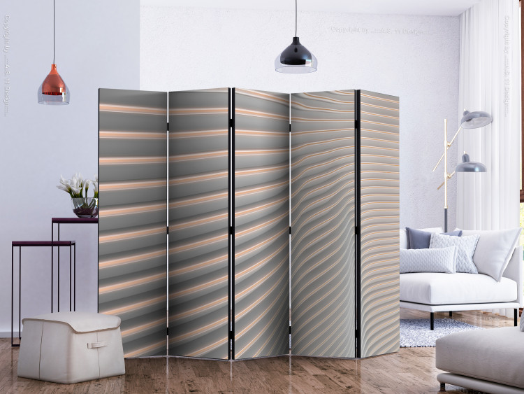 Room Divider Screen Cool Stripes II (5-piece) - gray-orange 3D abstraction 128976 additionalImage 2