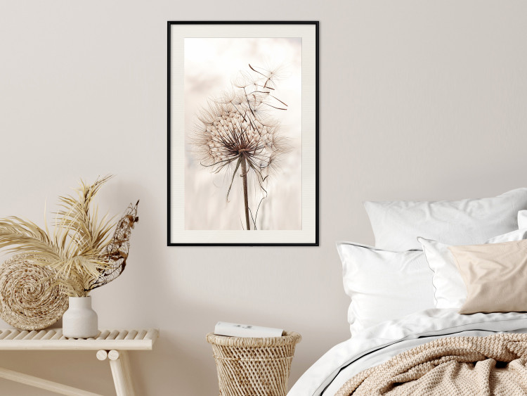 Poster Magnetic Breeze - dandelion flower in the wind in sepia colors 131776 additionalImage 22