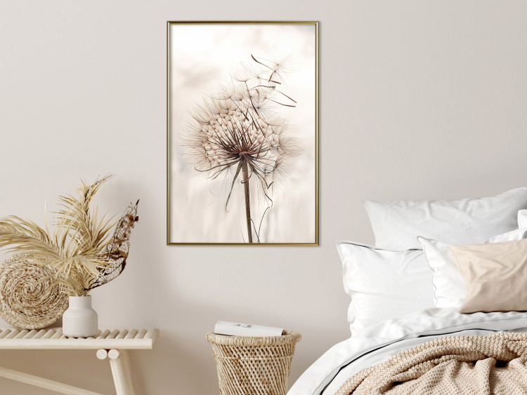 Poster Magnetic Breeze - dandelion flower in the wind in sepia colors 131776 additionalImage 7