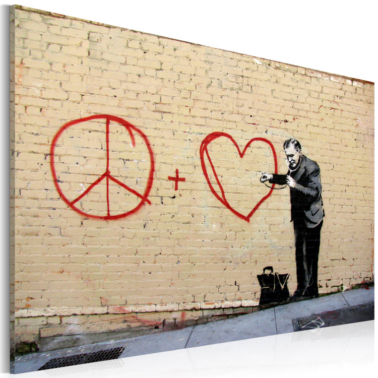 Canvas Print Peaceful Doctor (Banksy) - street art of a man on a brick wall 132476 additionalImage 2