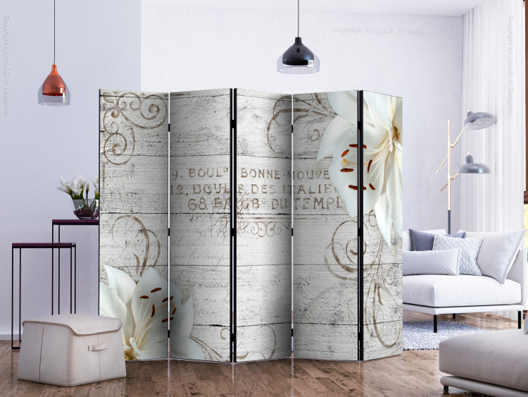 Room Divider Screen Bonne Nouvelle II (5-piece) - collage on wood in flowers and writings 132776 additionalImage 2