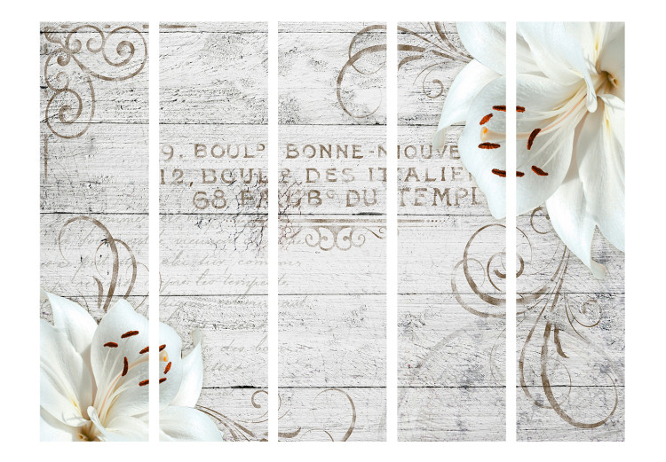 Room Divider Screen Bonne Nouvelle II (5-piece) - collage on wood in flowers and writings 132776 additionalImage 3
