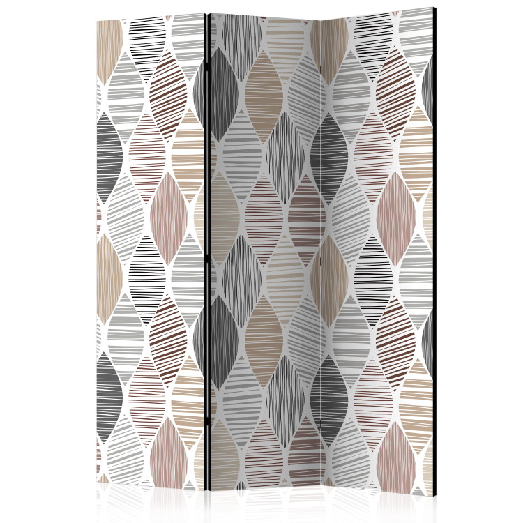 Room Divider Screen Teardrops (3-piece) - pattern in irregular stripes in warm shades 133176
