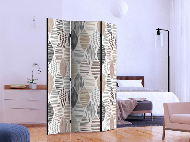 Room Divider Screen Teardrops (3-piece) - pattern in irregular stripes in warm shades 133176 additionalImage 2