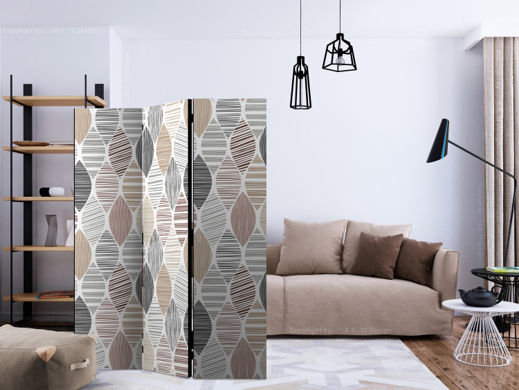 Room Divider Screen Teardrops (3-piece) - pattern in irregular stripes in warm shades 133176 additionalImage 4