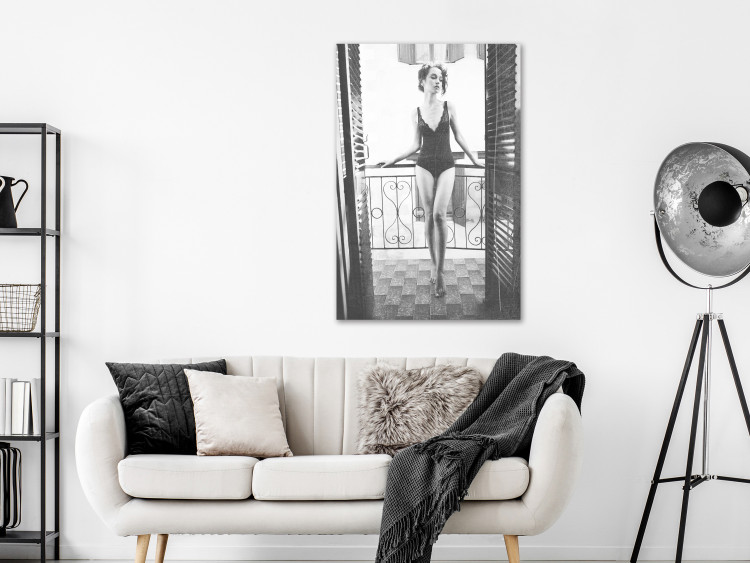 Canvas Art Print Woman on balcony - glamour style black and white photography 134176 additionalImage 3