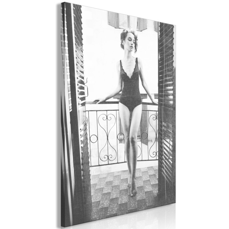 Canvas Art Print Woman on balcony - glamour style black and white photography 134176 additionalImage 2