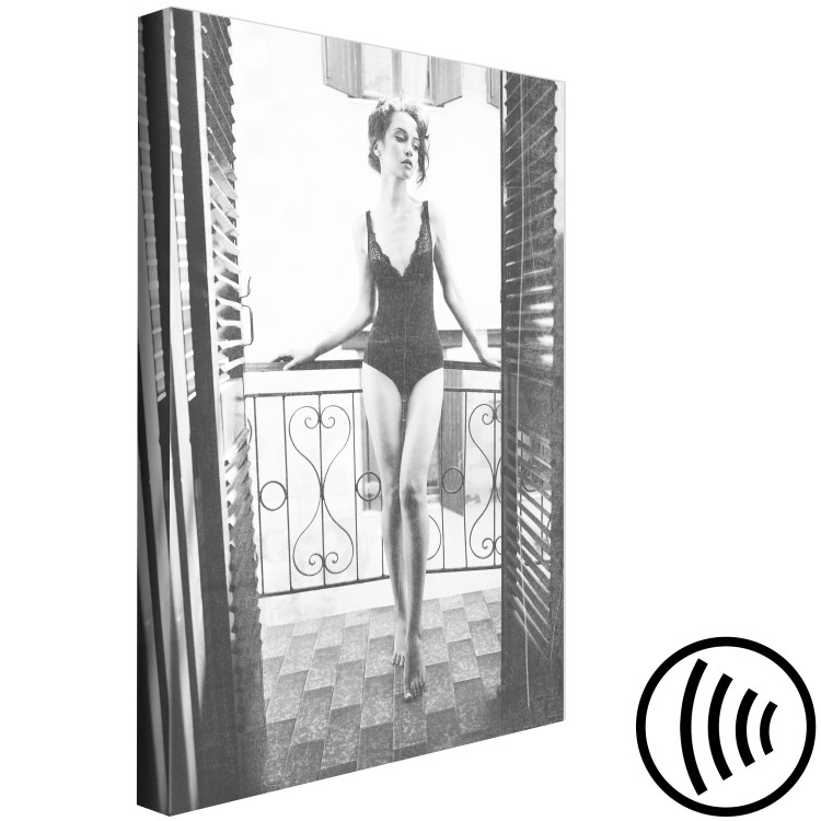 Canvas Art Print Woman on balcony - glamour style black and white photography 134176 additionalImage 6