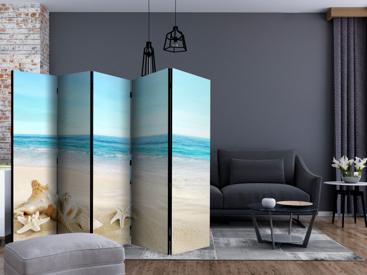 Folding Screen Flower Blanket 2a (5-piece) - seascape and beach landscape against the sky 134376 additionalImage 4