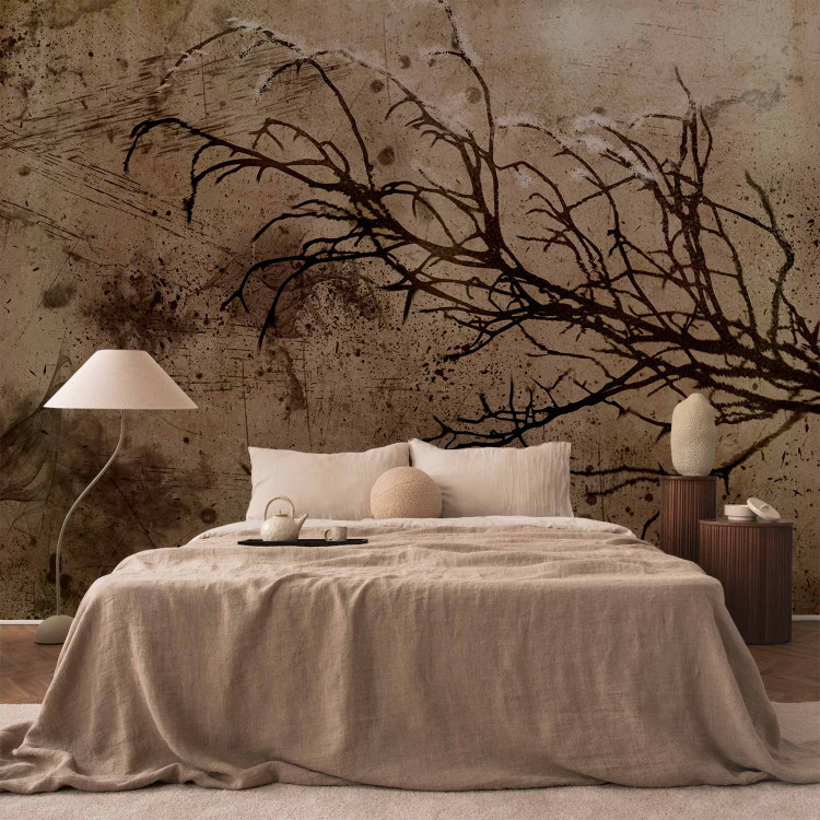 Photo Wallpaper Rachitic nature - dried cherry tree on brown vintage background 134976 additionalImage 2