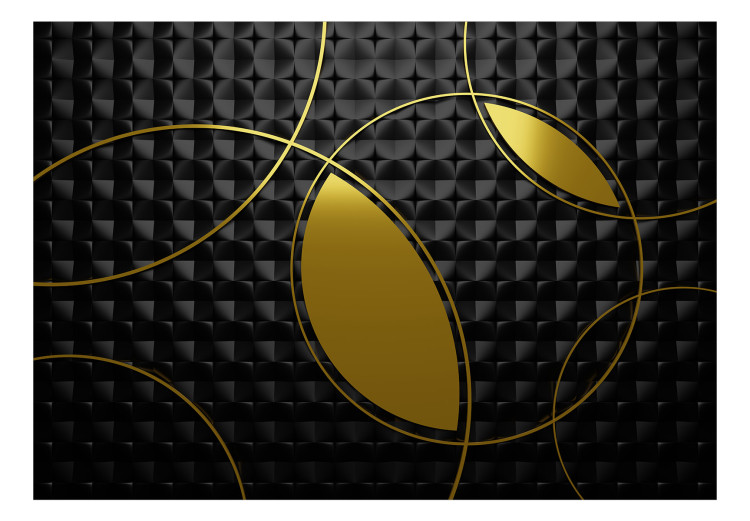 Photo Wallpaper Abstract - gold hoops on black background with 3D geometric patterns 135776 additionalImage 1