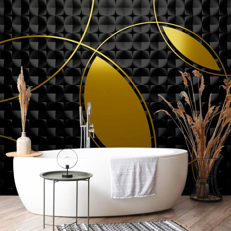 Photo Wallpaper Abstract - gold hoops on black background with 3D geometric patterns 135776 additionalImage 8