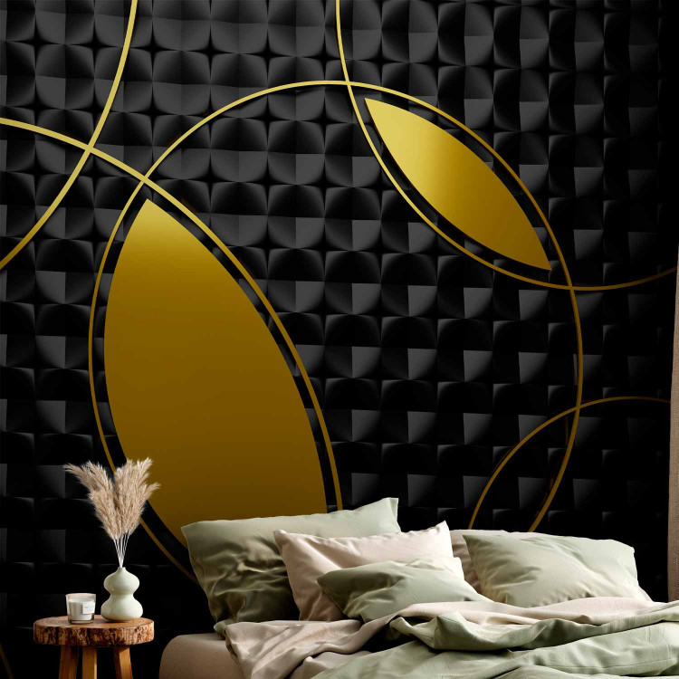 Photo Wallpaper Abstract - gold hoops on black background with 3D geometric patterns 135776 additionalImage 2