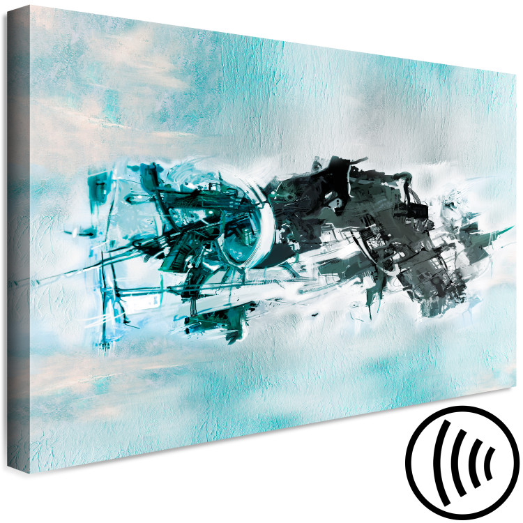 Canvas Turquoise Machine (1-piece) Wide - abstraction on a blue background 138176 additionalImage 6