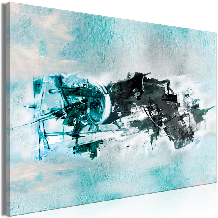 Canvas Turquoise Machine (1-piece) Wide - abstraction on a blue background 138176 additionalImage 2