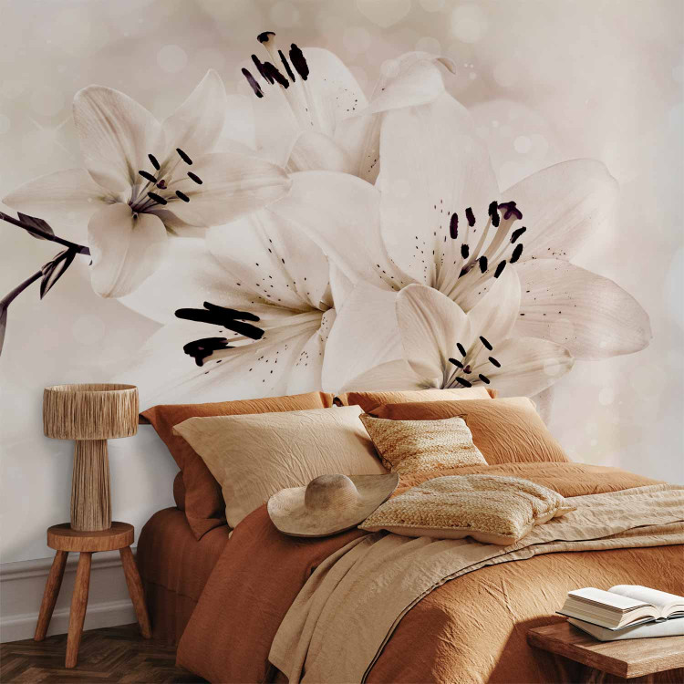 Wall Mural Magic lilies - glamour floral motif on light background with patterns 142376 additionalImage 2