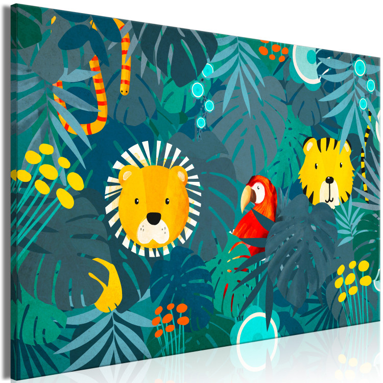 Canvas Art Print Animals Among Leaves (1-piece) Wide - composition for children 143576 additionalImage 2
