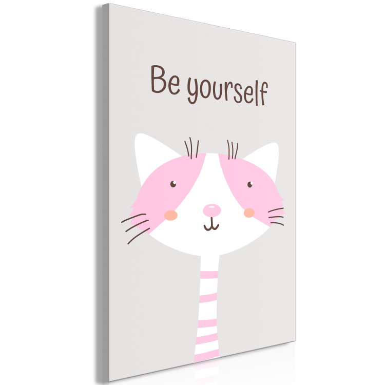 Canvas Print Be Yourself (1-piece) - pink cat and motivating slogan for children 146576 additionalImage 2